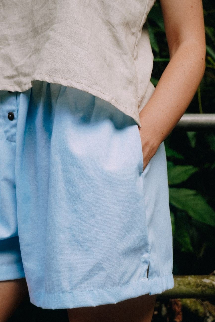 Short de Linho Azul — Verão de atacado